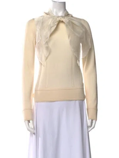 Pre-owned Milly Merino Wool Tie Neck Sweater In Neutrals