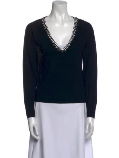 Pre-owned Milly Merino Wool V-neck Sweater In Black