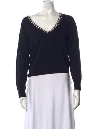 Pre-owned Milly Merino Wool V-neck Sweater In Black