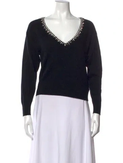 Pre-owned Milly Merino Wool V-neck Sweater In Black