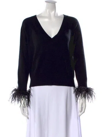 Pre-owned Milly Merino Wool V-neck Sweater In Black