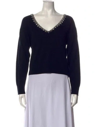 Pre-owned Milly Merino Wool V-neck Sweater In Black