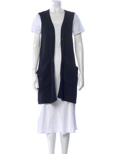 Pre-owned Milly Merino Wool V-neck Sweater In Blue