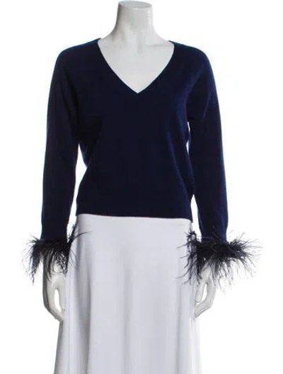 Pre-owned Milly Merino Wool V-neck Sweater In Blue