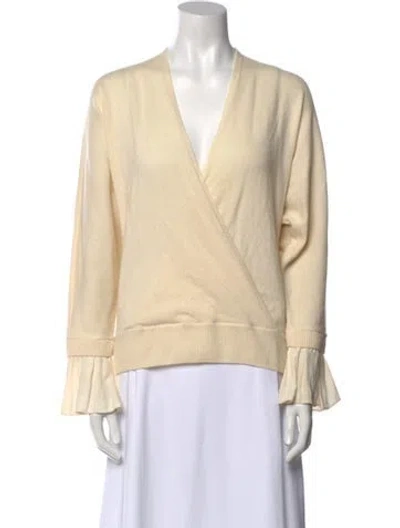 Pre-owned Milly Merino Wool V-neck Sweater In Neutral