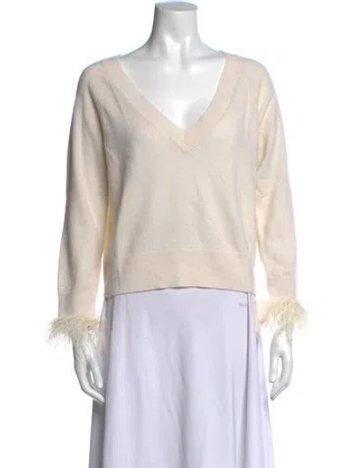 Pre-owned Milly Merino Wool V-neck Sweater In Neutrals