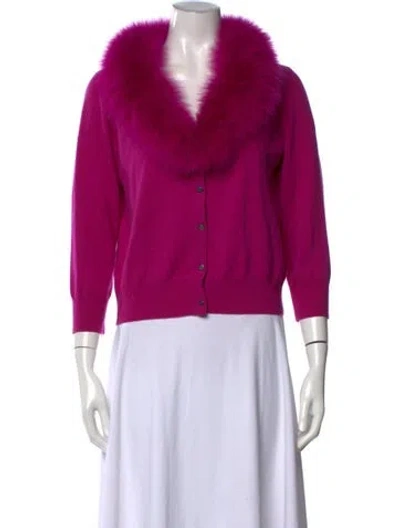 Pre-owned Milly Merino Wool V-neck Sweater In Purple