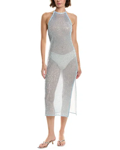 Milly Mesh Halter Dress In Blue