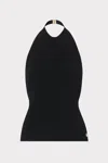 Milly Metal Neck Trim Sleeveless Halter Top In Black