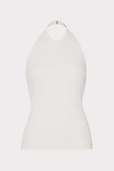 Milly Metal Neck Trim Sleeveless Halter Top In Ecru