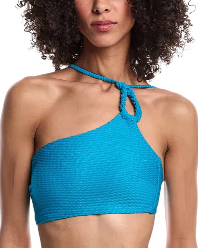 Milly Metallic Lux One-shoulder Chain Bandeau Bikini Top In Blue