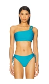 Milly Cabana Metallic Chain One Shoulder Bandeau Top In Teal