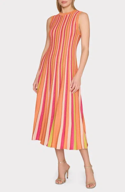 MILLY MILLY METALLIC STRIPE MIDI SWEATER DRESS