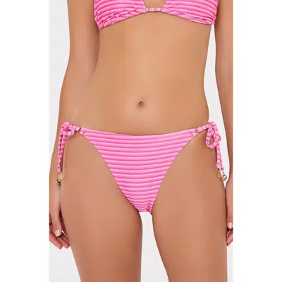 Milly Metallic Stripe String Bikini Bottoms In Pink