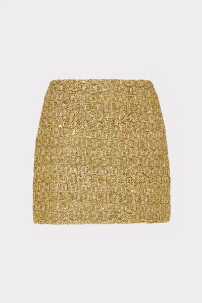 Milly Metallic Tweed Modern Mini Skirt In Gold