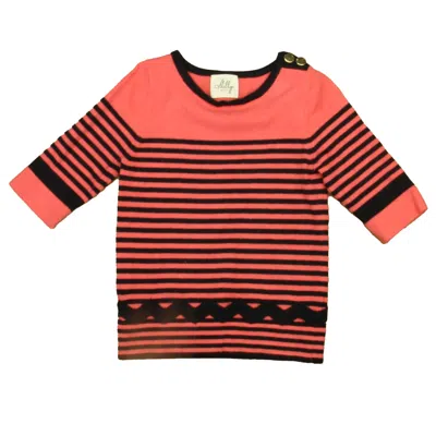 Pre-owned Milly Minis Kids' Girls Pink Black Stripe Sweater In Multi