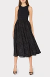 Milly Geo Eyelet Knit Combo Midi Dress In Black