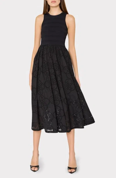 MILLY MILLY MIXED MEDIA MIDI DRESS