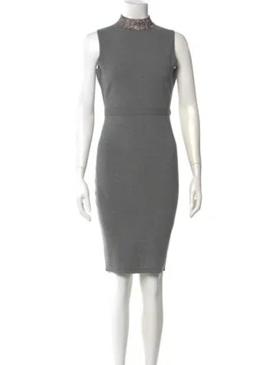 Pre-owned Milly Mock Neck Knee-length Dress In Gray