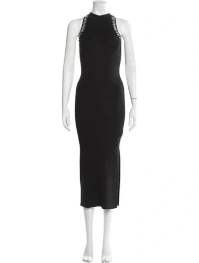 Pre-owned Milly Mock Neck Midi Length Dress In Black