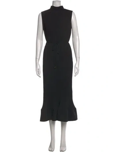 Pre-owned Milly Mock Neck Midi Length Dress In Black