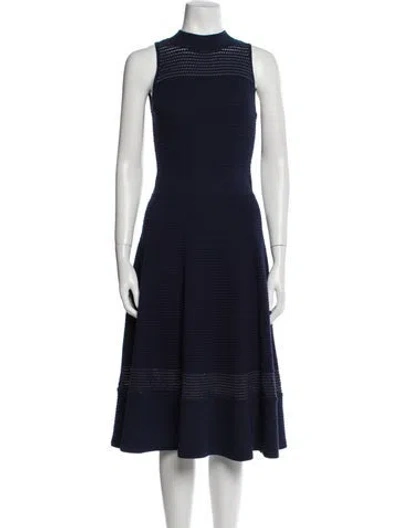 Pre-owned Milly Mock Neck Midi Length Dress In Blue
