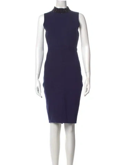 Pre-owned Milly Mock Neck Midi Length Dress In Blue