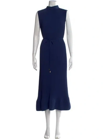 Pre-owned Milly Mock Neck Midi Length Dress In Blue