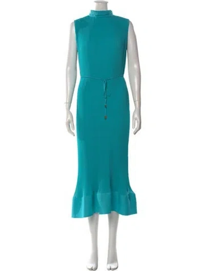 Pre-owned Milly Mock Neck Midi Length Dress In Blue