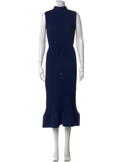 Pre-owned Milly Mock Neck Midi Length Dress In Blue