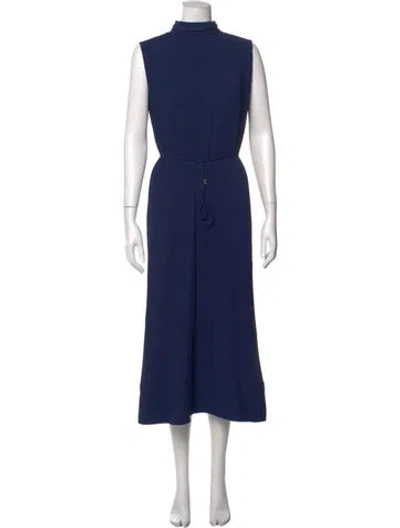 Pre-owned Milly Mock Neck Midi Length Dress In Blue