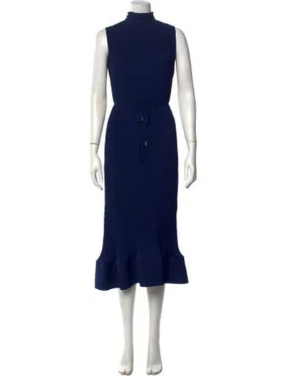 Pre-owned Milly Mock Neck Midi Length Dress In Blue