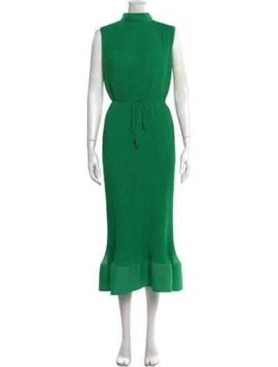 Pre-owned Milly Mock Neck Midi Length Dress In Green