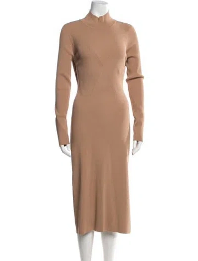Pre-owned Milly Mock Neck Midi Length Dress In Neutral