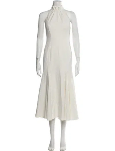 Pre-owned Milly Mock Neck Midi Length Dress In Neutral