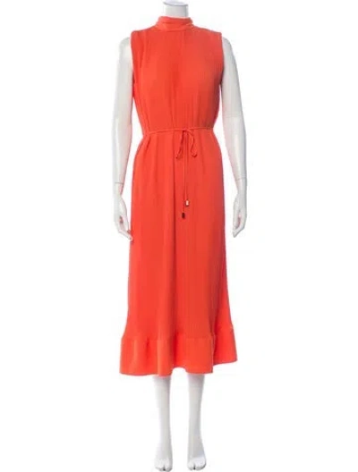 Pre-owned Milly Mock Neck Midi Length Dress In Orange