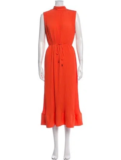 Pre-owned Milly Mock Neck Midi Length Dress In Orange