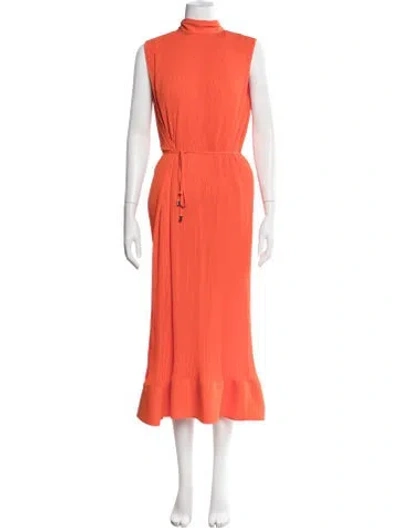 Pre-owned Milly Mock Neck Midi Length Dress In Orange