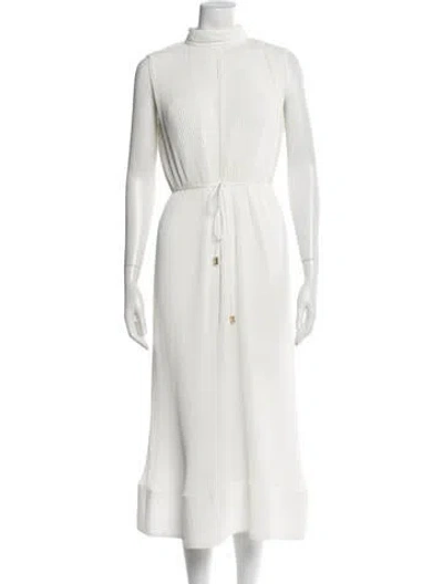 Pre-owned Milly Mock Neck Midi Length Dress In White