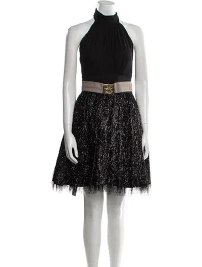 Pre-owned Milly Mock Neck Mini Dress In Black