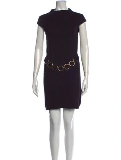 Pre-owned Milly Mock Neck Mini Dress In Black