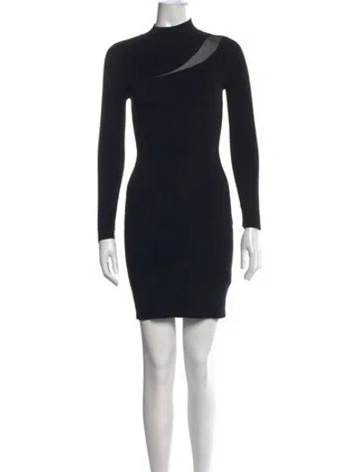 Pre-owned Milly Mock Neck Mini Dress In Black