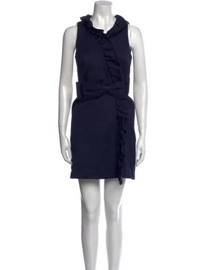 Pre-owned Milly Mock Neck Mini Dress In Blue