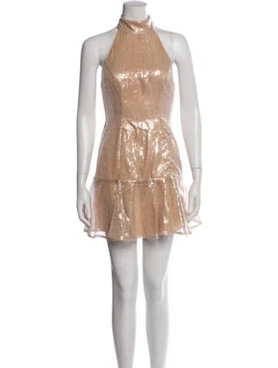 Pre-owned Milly Mock Neck Mini Dress In Neutral