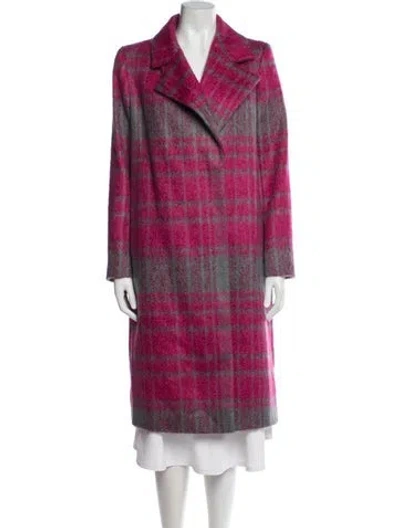 Pre-owned Milly Mohair Plaid Print Coat In Pink