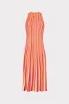 Milly Multi Color Stripe Sleeveless Midi Dress In Coral