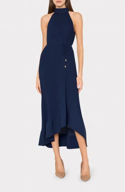 Milly Nalani Pleated Sleeveless High-low Midi Dress In Blue