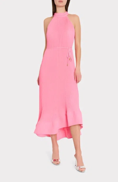 Milly Nalani Pleated Sleeveless High-low Midi Dress In Pink
