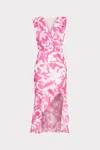 Milly Nanci Lily Silhouette Ruffle Midi Dress In Pink/ecru