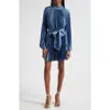 Milly Nandi Long Sleeve Pleated Satin Minidress In Gray